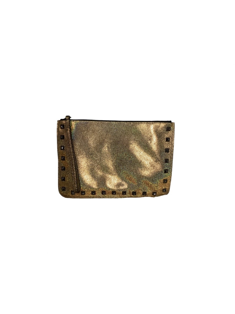 Rebecca Minkoff Studded Leather Metallic Gold Kerry Lg Clutch Wristlet EUC